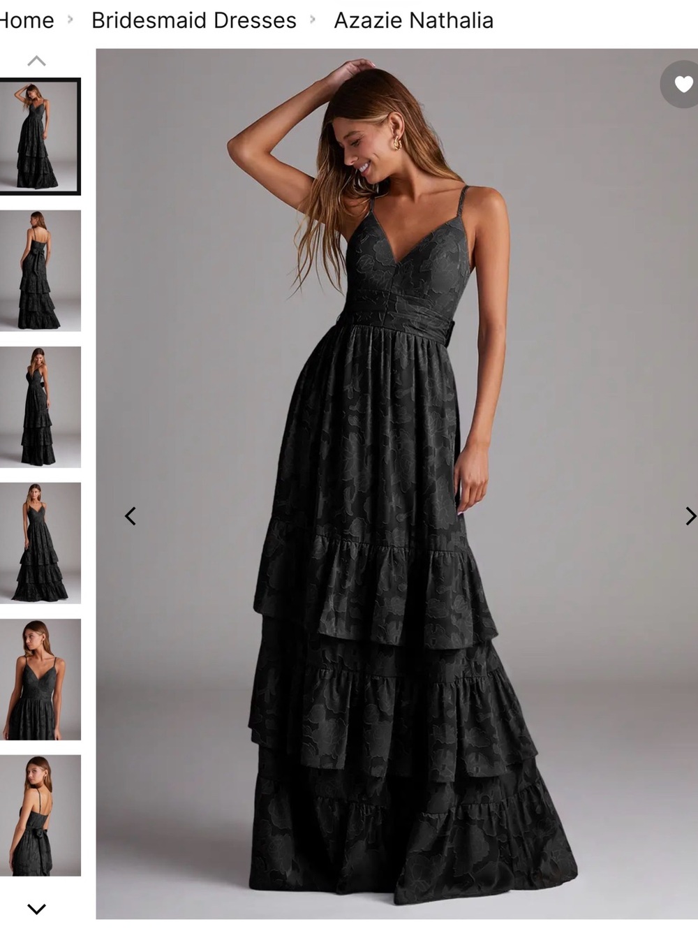 Azazie Black Tiered Lace V-Neck Bridesmaid Dress Nathalia in Black
